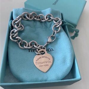 Tiffany & Co. Silver Chain Link Bracelet with Heart Tag
